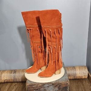Mojo Moxy, Toreador, Over The Knee, Fringe, Boots, Whisky Brown, Sz 6M